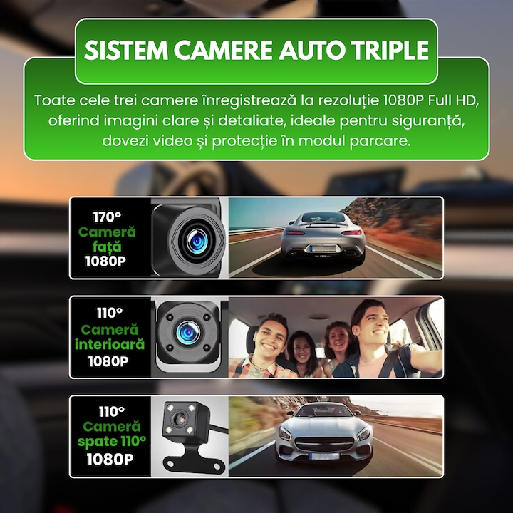 Camera Auto DVR Duala Full HD 1080P - Camera Marsarier, Night Vision, G-Sensor si Protectie Completa La Volan - Auto si moto