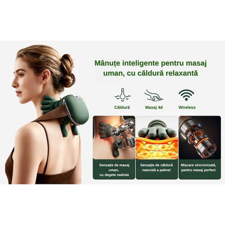 Aparat masaj cervical cu incalzire 3 trepte fara fir USB masaj uman umeri gat - Sport si timp liber