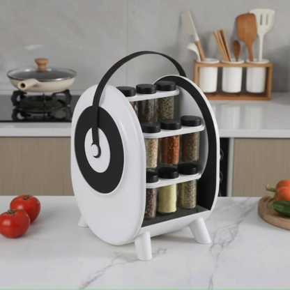 Suport Rotativ pentru Condimente cu 18 Borcane, Organizator Bucatarie 360°, Alb - Bucatarie si electrocasnice