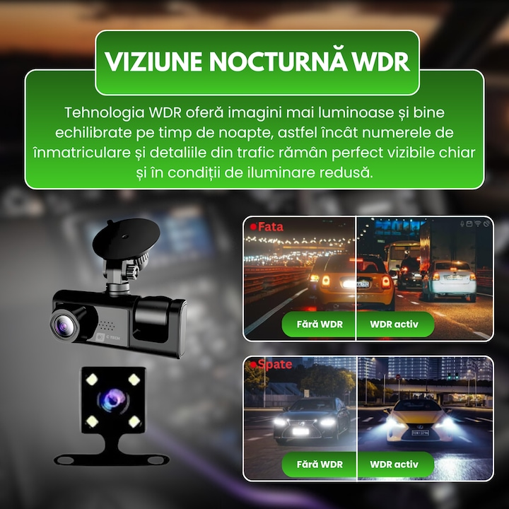Camera Auto DVR Duala Full HD 1080P - Camera Marsarier, Night Vision, G-Sensor si Protectie Completa La Volan - Auto si moto