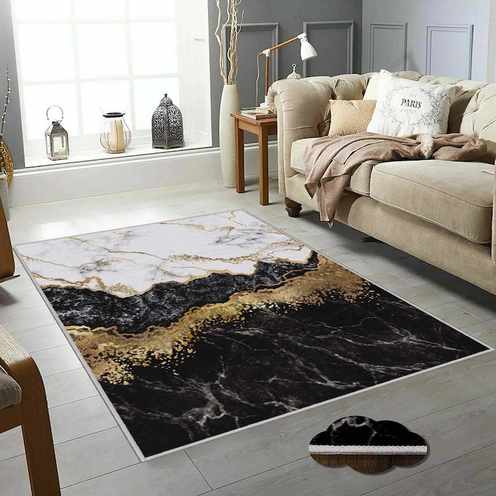 Covor Tenzo 160x200 cm negru auriu sau gri auriu design abstract polipropilena - Bucatarie si electrocasnice