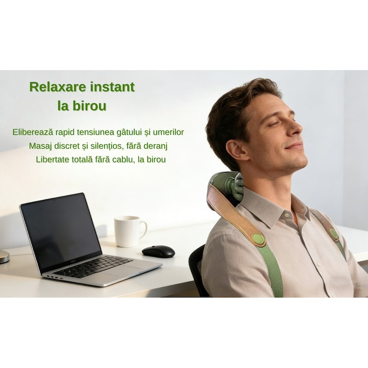 Aparat masaj cervical cu incalzire 3 trepte fara fir USB masaj uman umeri gat - Sport si timp liber