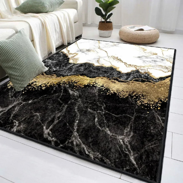 Covor Tenzo 160x200 cm negru auriu sau gri auriu design abstract polipropilena - Bucatarie si electrocasnice