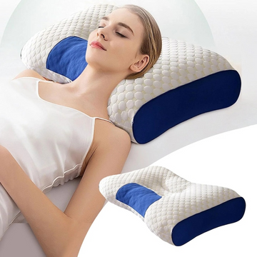 Perna ergonomica 65x40 cm suport gat bumbac poliester confort somn alb albastru - Casa si confort