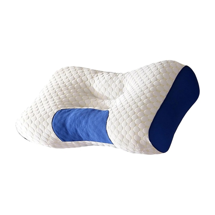 Perna ergonomica 65x40 cm suport gat bumbac poliester confort somn alb albastru - Casa si confort