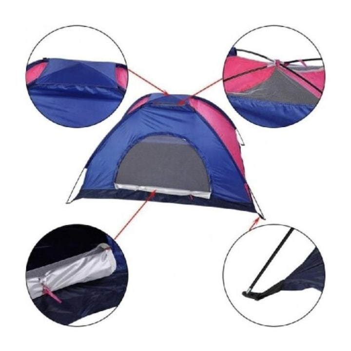 Cort Camping Pentru 2 Persoane - Impermeabil, Usor De Montat, Cu Plasa Anti-Insecte si 2 Marimi Disponibile - Sport si timp