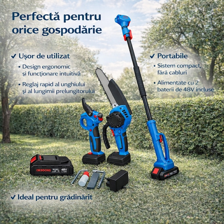Set 2 In 1 Foarfeca Electrica Si Mini Drujba Cu Brat Telescopic - Taie Rapid Crengi La Orice Inaltime - Scule si bricolaj