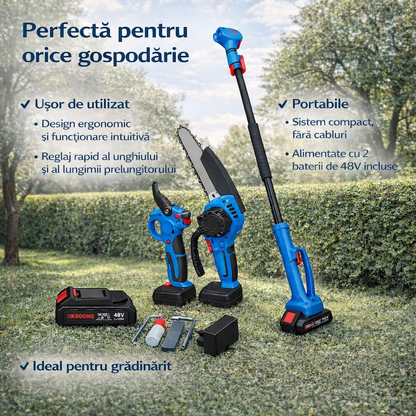 Set 2 In 1 Foarfeca Electrica Si Mini Drujba Cu Brat Telescopic - Taie Rapid Crengi La Orice Inaltime - Scule si bricolaj