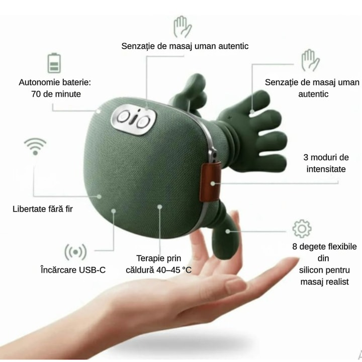 Aparat masaj cervical cu incalzire 3 trepte fara fir USB masaj uman umeri gat - Sport si timp liber