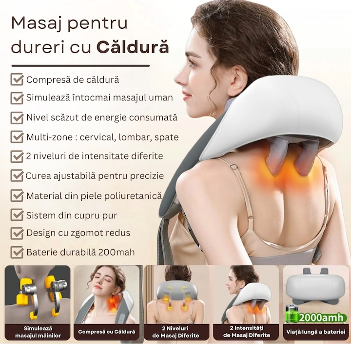 Aparat masaj cervical 4D cu incalzire deep tissue + guler cervical cadou - Sanatate si ingrijire