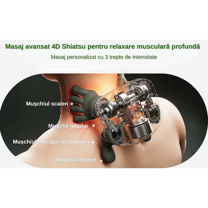 Aparat masaj cervical cu incalzire 3 trepte fara fir USB masaj uman umeri gat - Sport si timp liber