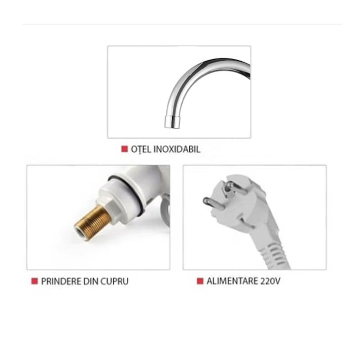 Robinet Electric Instant cu Afișaj LCD – Încălzire Rapidă a Apei, Montaj Ușor, Alb, prindere Chiuveta