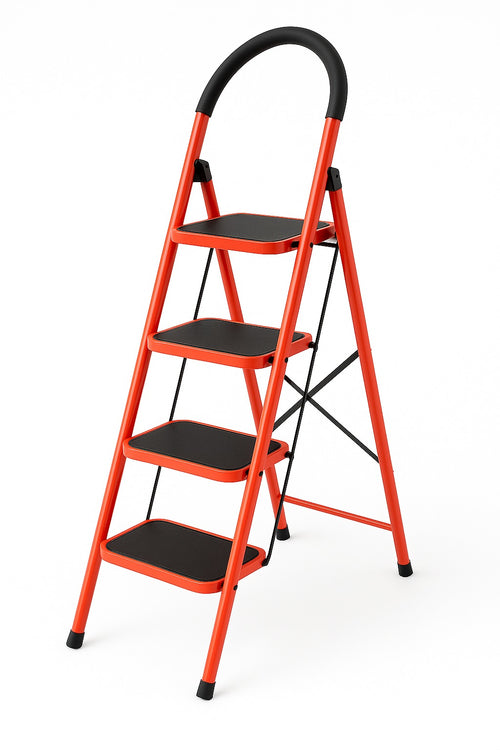 Scară Profesională Pliabilă 4 Trepte KlaussTech din Metal Rezistent Roșu/Negru - Produse Auto, Casă & Grădină - OkDeals.ro