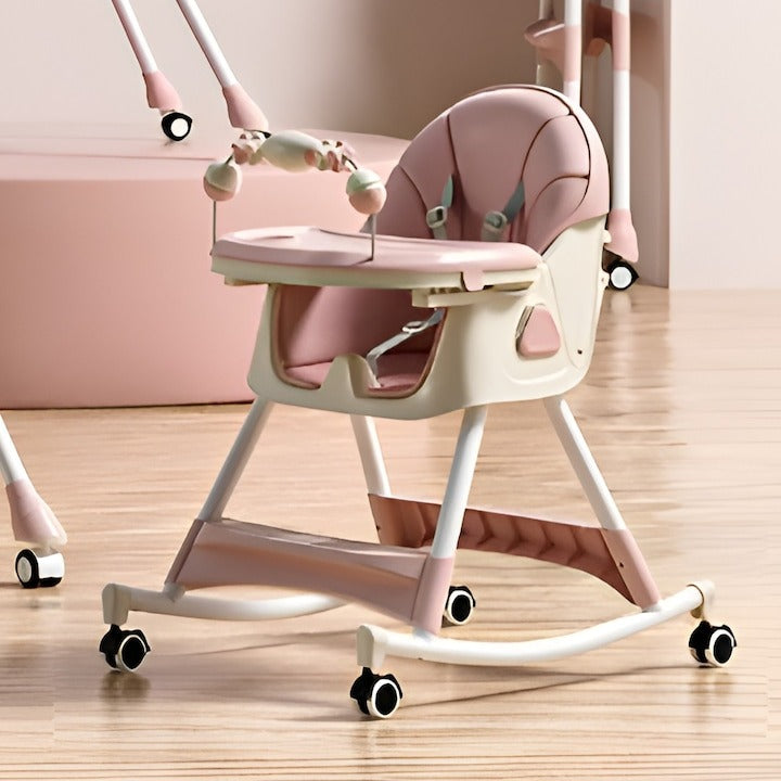 Scaun de Masă Bebe Multifuncțional 6+ Luni, Balansoar, Roz, Spătar Reglabil