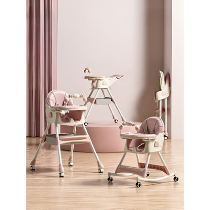 Scaun de Masă Bebe Multifuncțional 6+ Luni, Balansoar, Roz, Spătar Reglabil