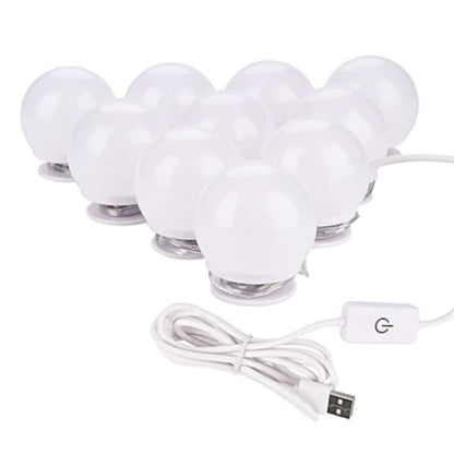 Set 10 becuri LED oglindă machiaj – 3 moduri lumină, 4W, 2m, USB, alb