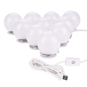 Set 10 becuri LED oglindă machiaj – 3 moduri lumină, 4W, 2m, USB, alb