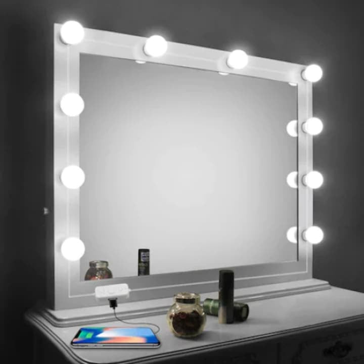 Set 10 becuri LED oglinda machiaj - 3 moduri lumina, 4W, 2m, USB, alb - Electronice si gadgeturi