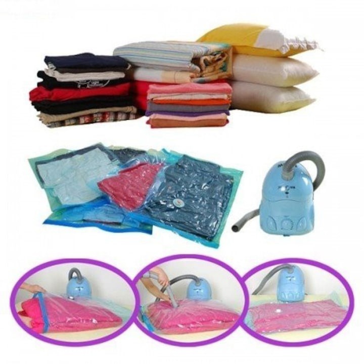 Set 12 Saci de Vidat pentru Haine & Pilote 80x100 cm - Depozitare Vacuum, Reutilizabili, Economie Spatiu 75% - Bucatarie si