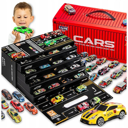 Set 48 mașinuțe metalice pull-back Pixel – Cutie depozitare + planșă de joc - Produse Auto, Casă & Grădină - OkDeals.ro