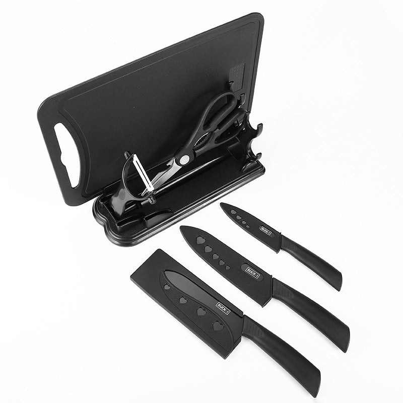 Pachet Promo Bucatarie - Set 7 Instrumente Ceramice cu Tocator + Tocator Inox 3L + Oliviera cu Perie Silicon - Doar 125 Lei