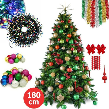 Set Brad Artificial 1.8m cu 48 Accesorii și Instalație 100 LED-uri, Verde