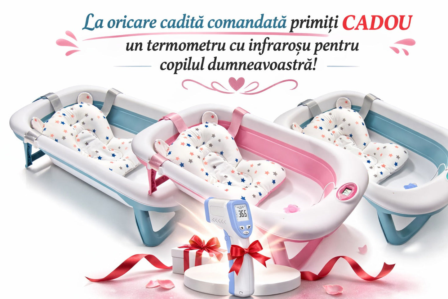 Cadita bebe pliabila cu termometru digital perna baie - Copii si bebelusi