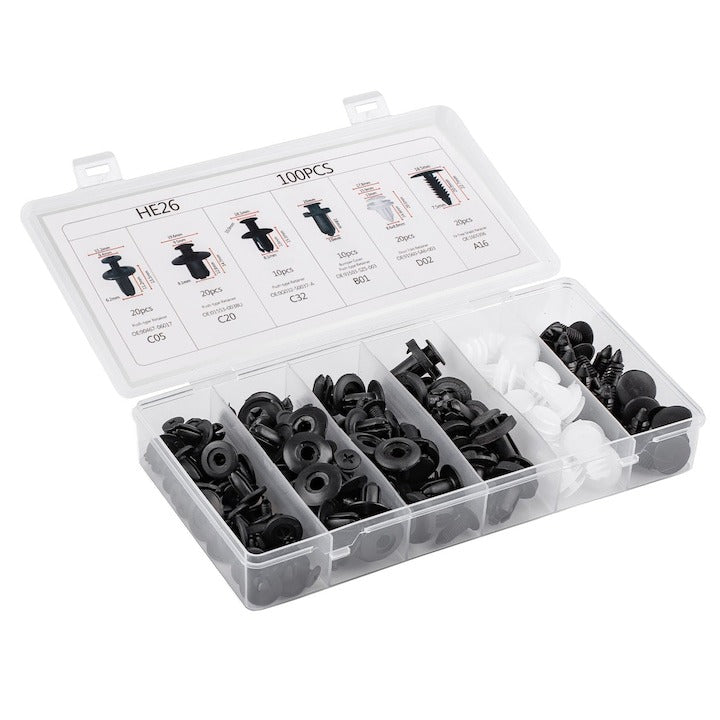 Set clipsuri auto universale 100 bucati cleme fixare tapiterie bara aripa - Auto si moto