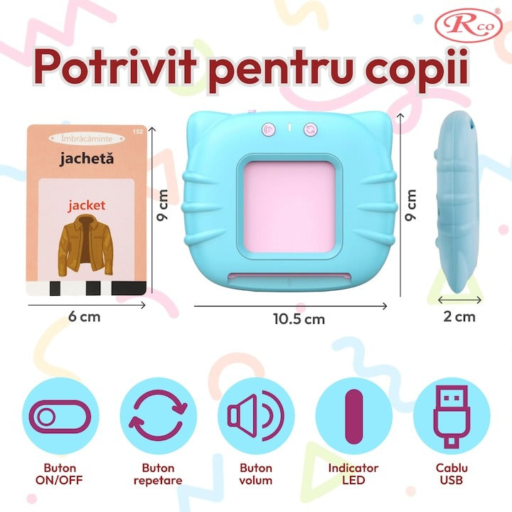 Aparat de invatat - educativ limba engleza pentru copii cu 112 carduri interactive - Jucarie educativa 1-6 ani - Copii si