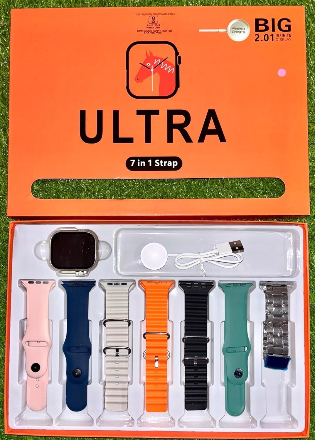 Set Smartwatch ULTRA 7 în 1 cu 7 Curele – Ecran Mare 2.01”, Încărcare Wireless, Design Premium