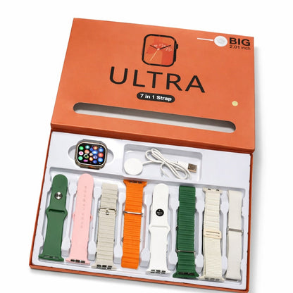 Set Smartwatch ULTRA 7 in 1 cu 7 Curele - Ecran Mare 2.01”, Incarcare Wireless, Design Premium - Copii si bebelusi