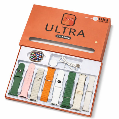 Set Smartwatch ULTRA 7 in 1 cu 7 Curele - Ecran Mare 2.01”, Incarcare Wireless, Design Premium - Copii si bebelusi