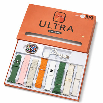 Set Smartwatch ULTRA 7 in 1 cu 7 Curele - Ecran Mare 2.01”, Incarcare Wireless, Design Premium - Copii si bebelusi