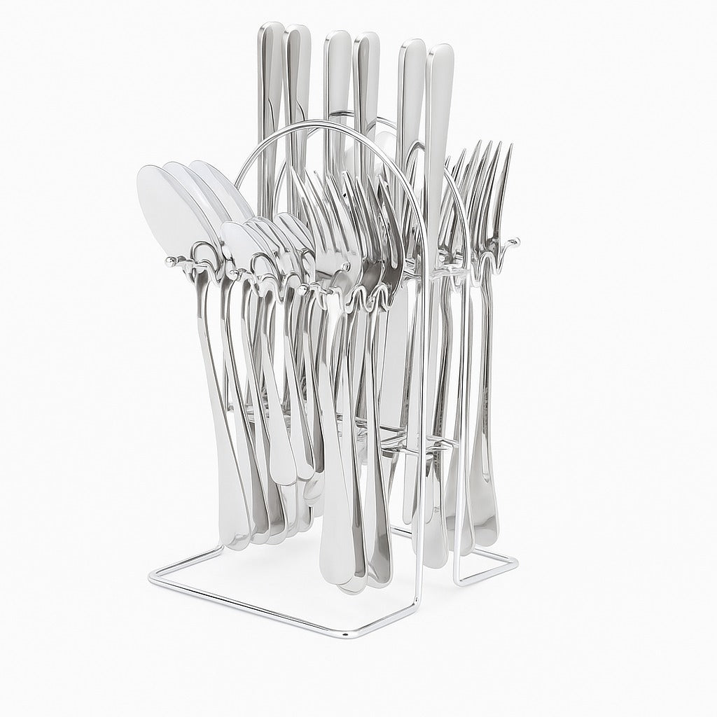 Set tacamuri 24 piese inox argintiu elegant cu cutie cadou - Bucatarie si electrocasnice