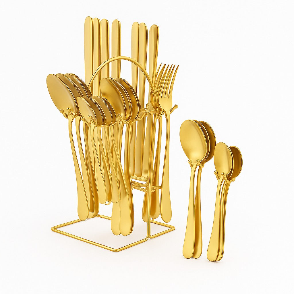Set tacamuri 24 piese inox auriu elegant cu cutie cadou - Bucatarie si electrocasnice