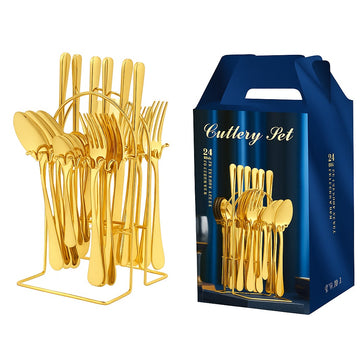 Set tacamuri 24 piese inox auriu elegant cu cutie cadou - Bucatarie si electrocasnice