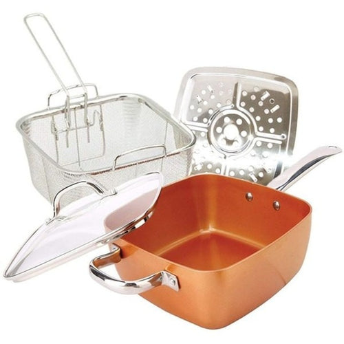 Set tigaie multifuncțională Migas – copper, antiaderentă, friteuză, grill abur, 24x24x10 cm - Produse Auto, Casă & Grădină - OkDeals.ro