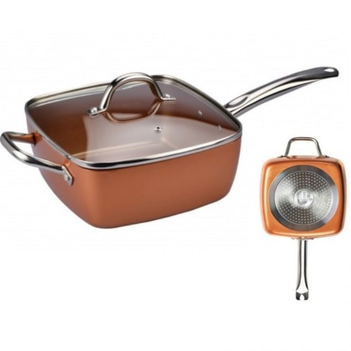 Set tigaie multifuncțională Migas – copper, antiaderentă, friteuză, grill abur, 24x24x10 cm