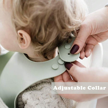 Set silicon bebeluși 5 piese – farfurie compartimentată, bol anti-alunecare, bavetă și tacâmuri din lemn | BPA Free, design elegant