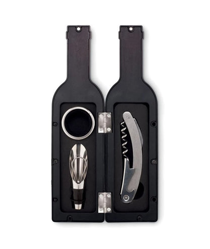 Set 5 accesorii vin – Cutie elegantă în formă de sticlă, cadou premium