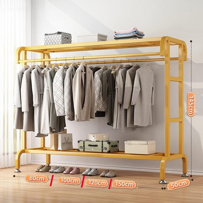 Portant Haine Dublu Metalic cu Raft Superior & Inferior - Suport Umerase Robust, Negru, 145 cm - Mobilier si organizare