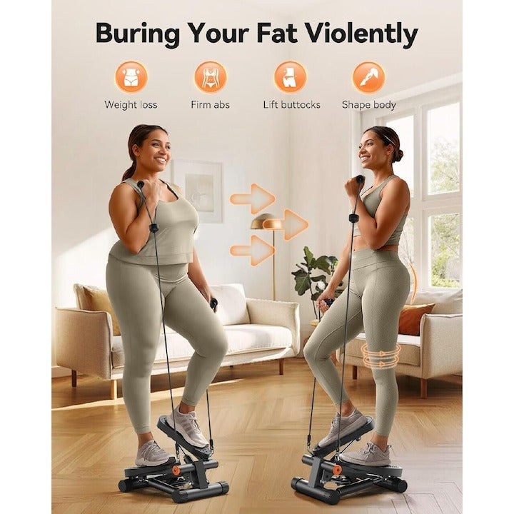 Mini Stepper Hidraulic pentru Fitness Acasa cu Benzi de Rezistenta si Monitor LCD, Negru - Sport si timp liber