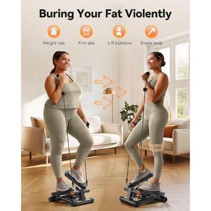 Mini Stepper Hidraulic pentru Fitness Acasa cu Benzi de Rezistenta si Monitor LCD, Negru - Sport si timp liber