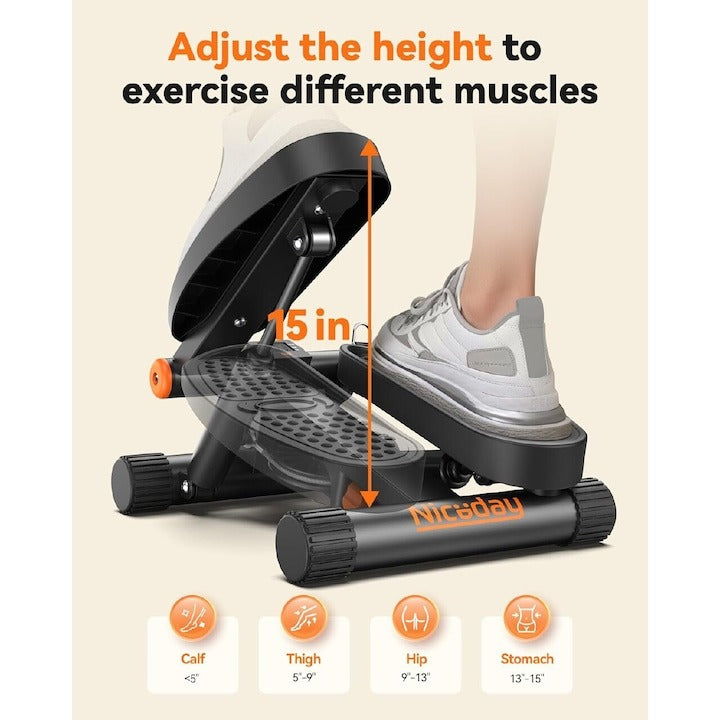 Mini Stepper Hidraulic pentru Fitness Acasa cu Benzi de Rezistenta si Monitor LCD, Negru - Sport si timp liber