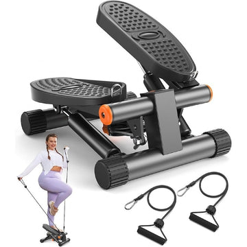 Mini Stepper Hidraulic pentru Fitness Acasă cu Benzi de Rezistență și Monitor LCD, Negru