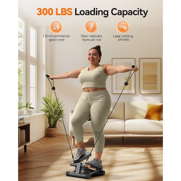 Mini Stepper Hidraulic pentru Fitness Acasa cu Benzi de Rezistenta si Monitor LCD, Negru - Sport si timp liber
