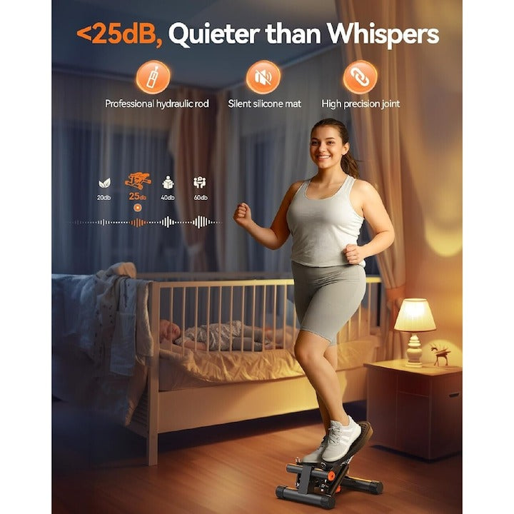 Mini Stepper Hidraulic pentru Fitness Acasa cu Benzi de Rezistenta si Monitor LCD, Negru - Sport si timp liber