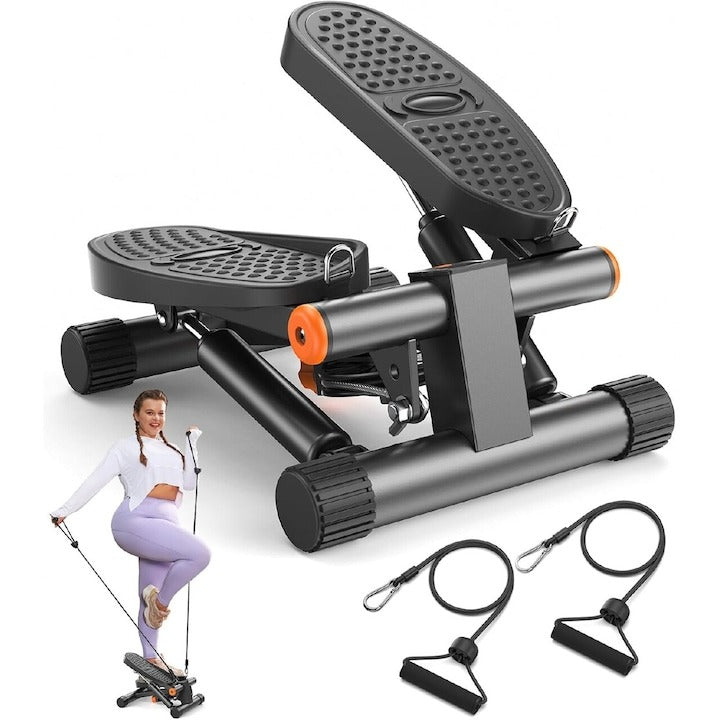 Mini Stepper Hidraulic pentru Fitness Acasa cu Benzi de Rezistenta si Monitor LCD, Negru - Sport si timp liber