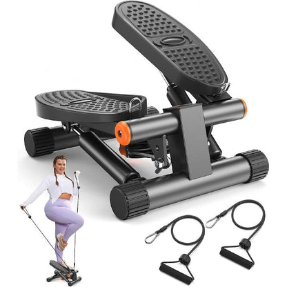 Mini Stepper Hidraulic pentru Fitness Acasa cu Benzi de Rezistenta si Monitor LCD, Negru - Sport si timp liber