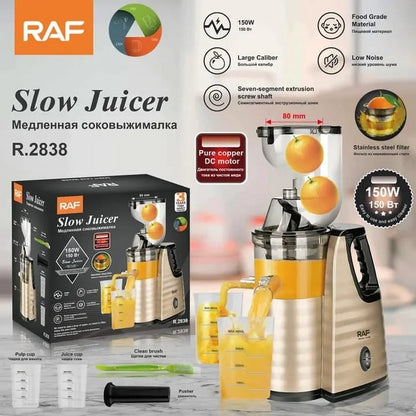 Storcător Lent cu Melc RAF R.2838 150W Presare la Rece, Suc Fresh cu Pulpa Controlată